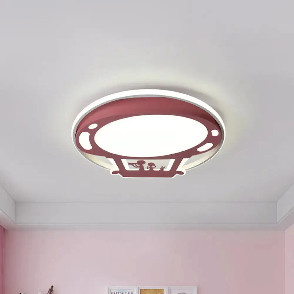 Colorful Cartoon Hot Air Balloon LED Flush Ceiling Light with Metal Shade and Frosted Diffuser