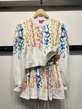 Confetti Streamers Poof Sleeve Sweatshirt - White [Queen of Sparkles]