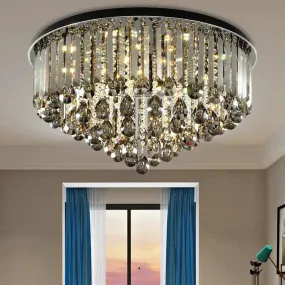 Contemporary Crystal LED Ceiling Lamp - 19.5"/23.5" Multi-Tier Flush Mount in Smoke Grey for Bedroom