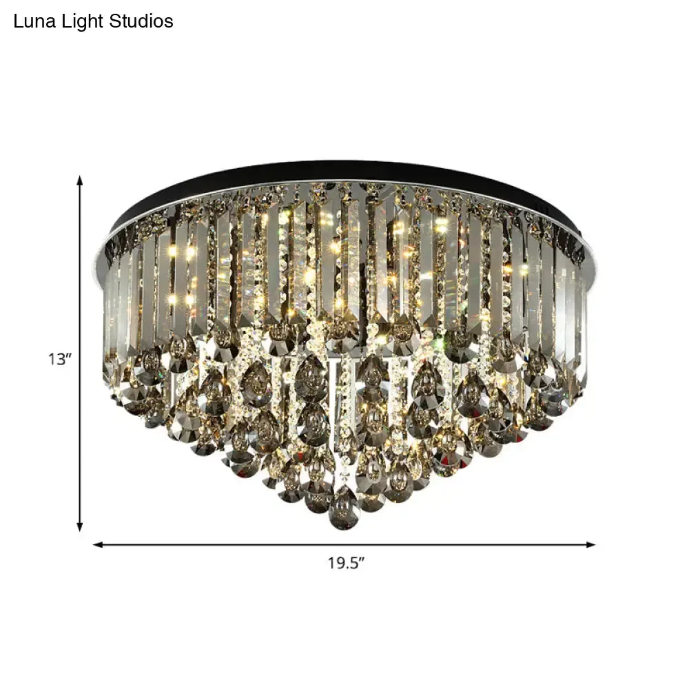 Contemporary Crystal LED Ceiling Lamp - 19.5"/23.5" Multi-Tier Flush Mount in Smoke Grey for Bedroom
