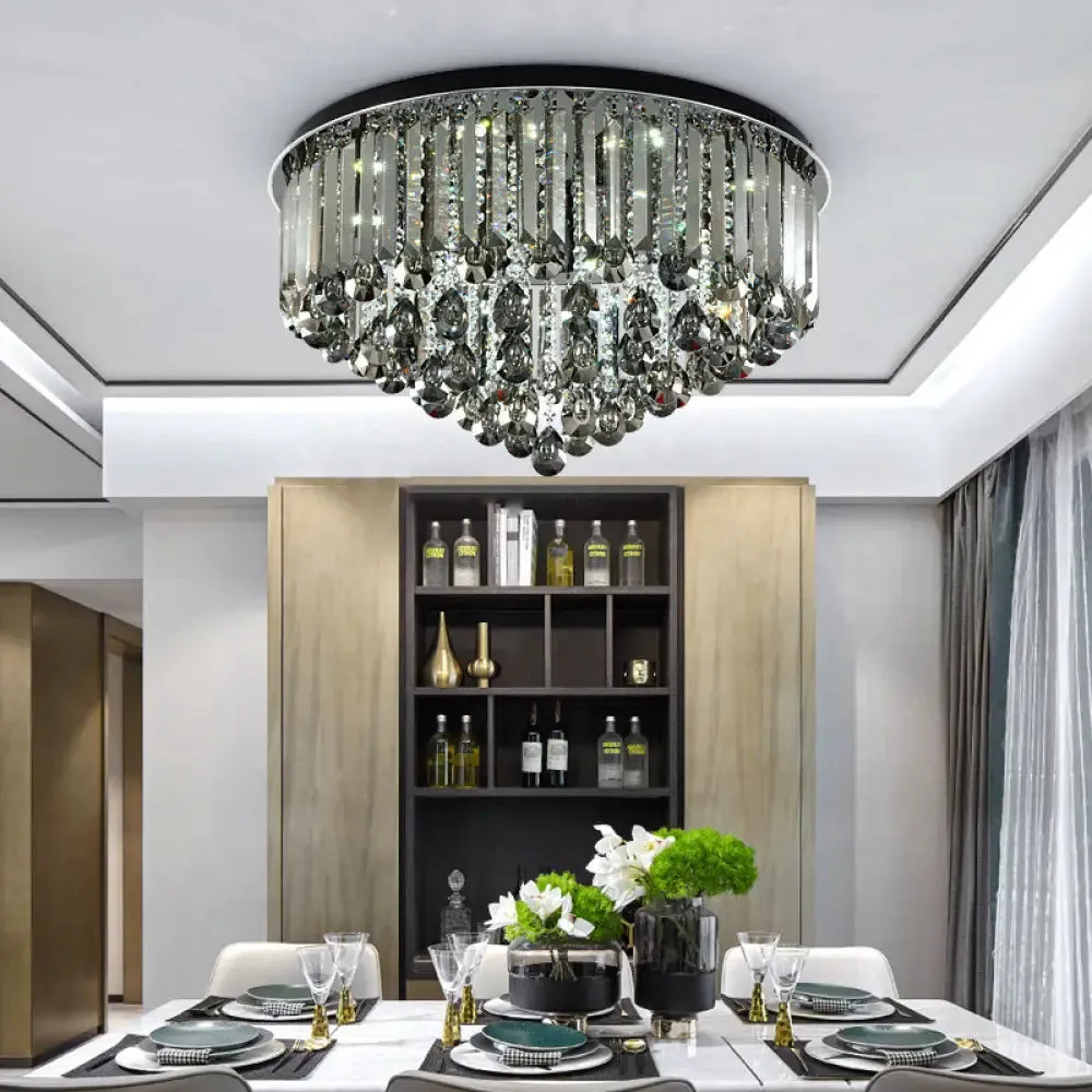 Contemporary Crystal LED Ceiling Lamp - 19.5"/23.5" Multi-Tier Flush Mount in Smoke Grey for Bedroom