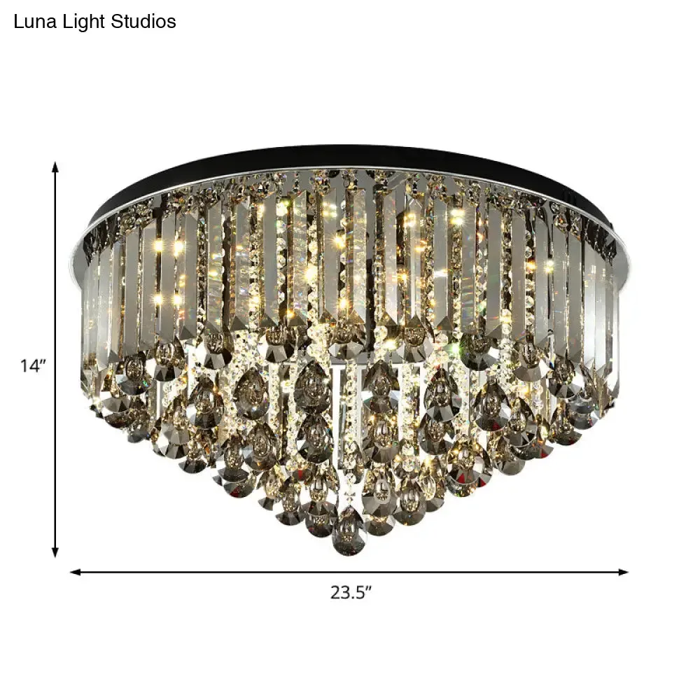 Contemporary Crystal LED Ceiling Lamp - 19.5"/23.5" Multi-Tier Flush Mount in Smoke Grey for Bedroom