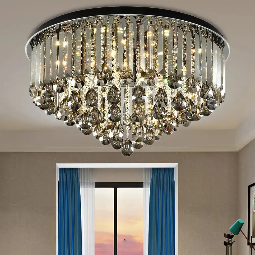 Contemporary Crystal LED Ceiling Lamp - 19.5"/23.5" Multi-Tier Flush Mount in Smoke Grey for Bedroom