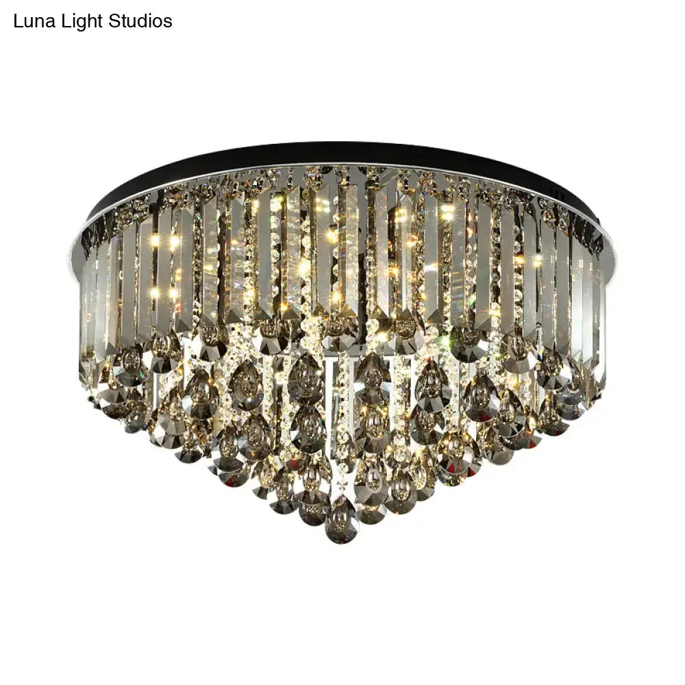 Contemporary Crystal LED Ceiling Lamp - 19.5"/23.5" Multi-Tier Flush Mount in Smoke Grey for Bedroom
