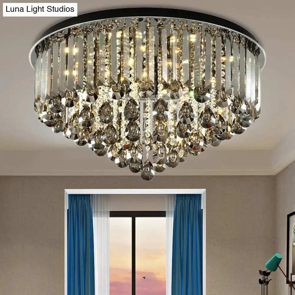 Contemporary Crystal LED Ceiling Lamp - 19.5"/23.5" Multi-Tier Flush Mount in Smoke Grey for Bedroom