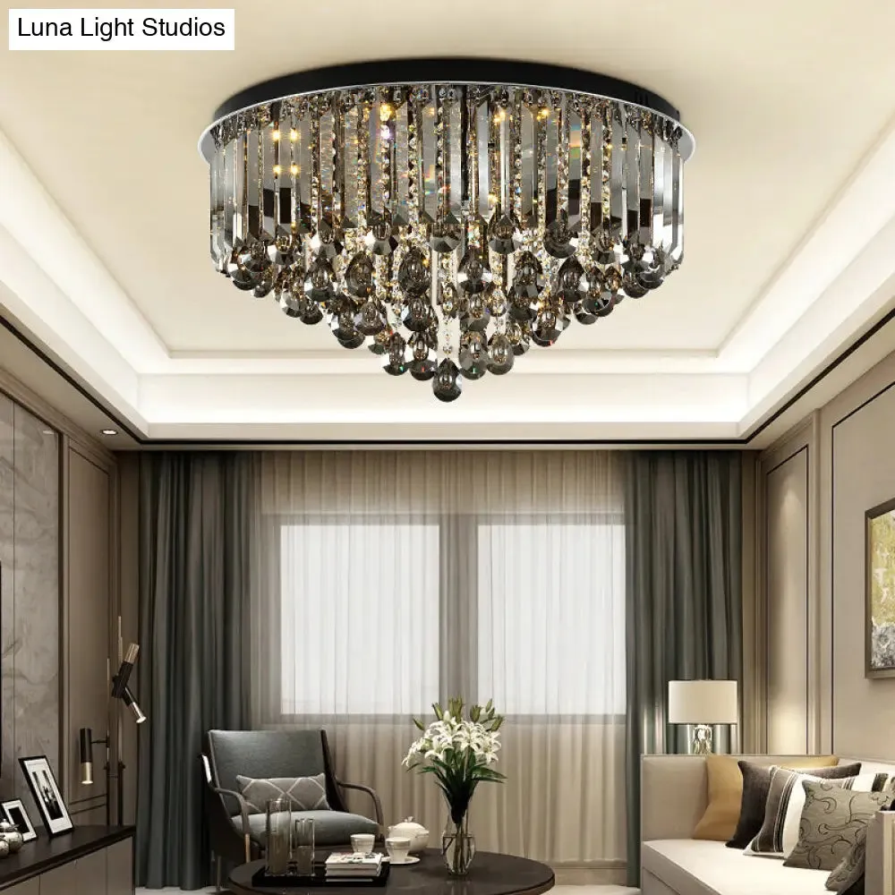 Contemporary Crystal LED Ceiling Lamp - 19.5"/23.5" Multi-Tier Flush Mount in Smoke Grey for Bedroom
