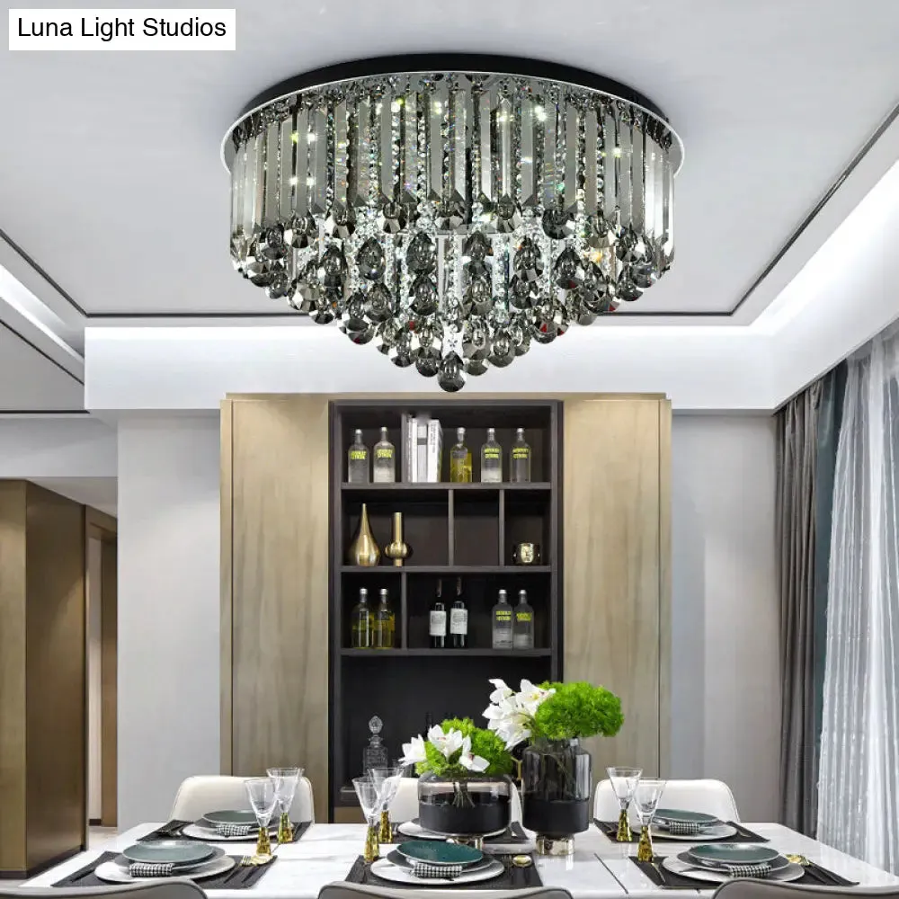 Contemporary Crystal LED Ceiling Lamp - 19.5"/23.5" Multi-Tier Flush Mount in Smoke Grey for Bedroom