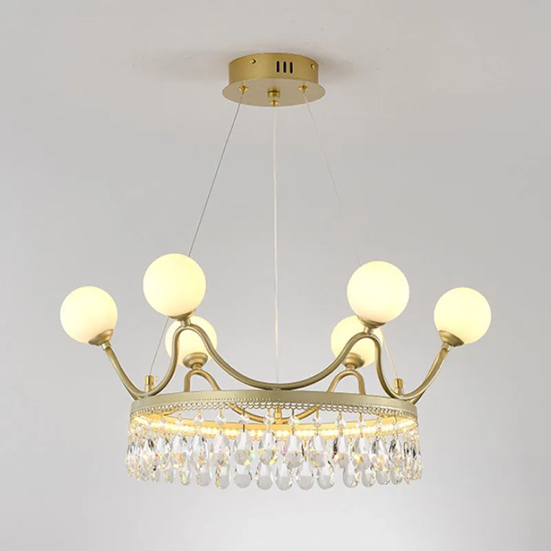Contemporary Gold Crown Chandelier - Elegant 6/8-Light Crystal Ceiling Fixture