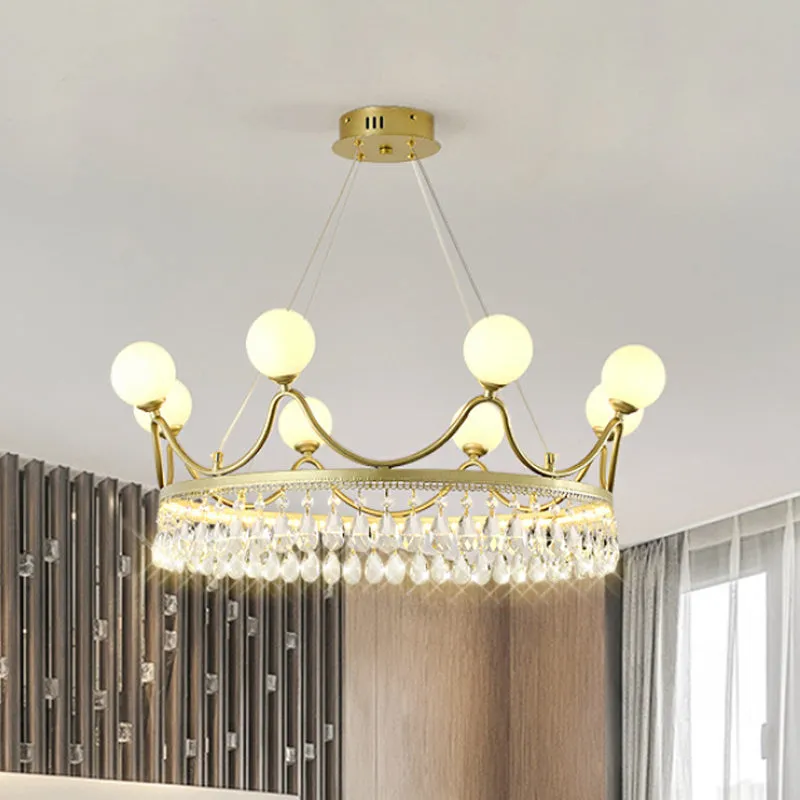 Contemporary Gold Crown Chandelier - Elegant 6/8-Light Crystal Ceiling Fixture