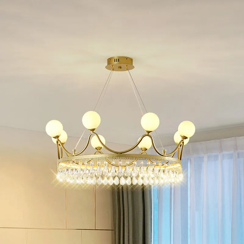 Contemporary Gold Crown Chandelier - Elegant 6/8-Light Crystal Ceiling Fixture