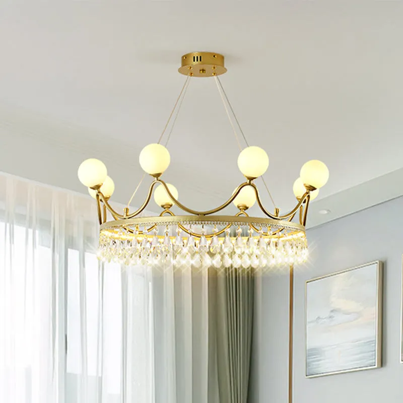Contemporary Gold Crown Chandelier - Elegant 6/8-Light Crystal Ceiling Fixture