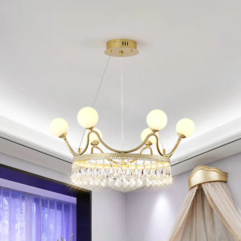 Contemporary Gold Crown Chandelier - Elegant 6/8-Light Crystal Ceiling Fixture