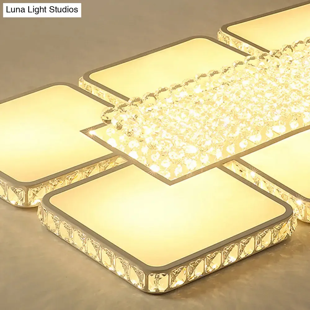 Contemporary Square LED Crystal Ceiling Light - White or Warm Light - Perfect for Living Rooms
