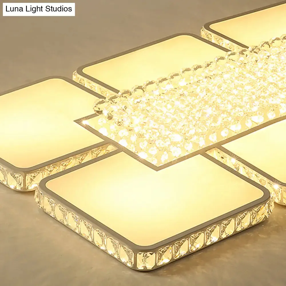 Contemporary Square LED Crystal Ceiling Light - White or Warm Light - Perfect for Living Rooms