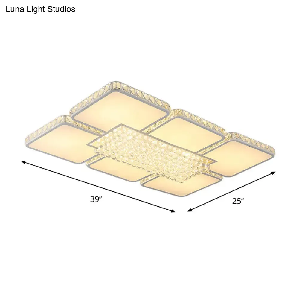Contemporary Square LED Crystal Ceiling Light - White or Warm Light - Perfect for Living Rooms