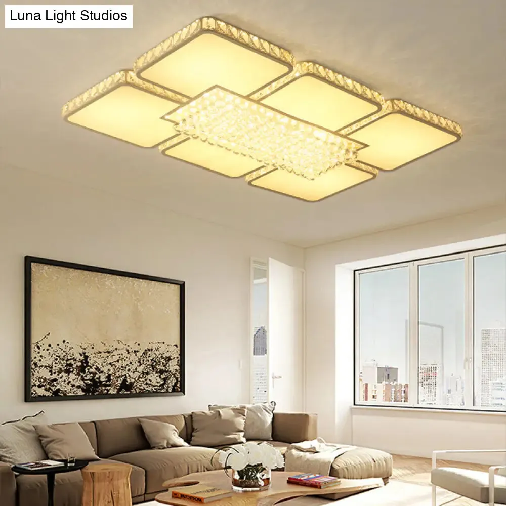 Contemporary Square LED Crystal Ceiling Light - White or Warm Light - Perfect for Living Rooms