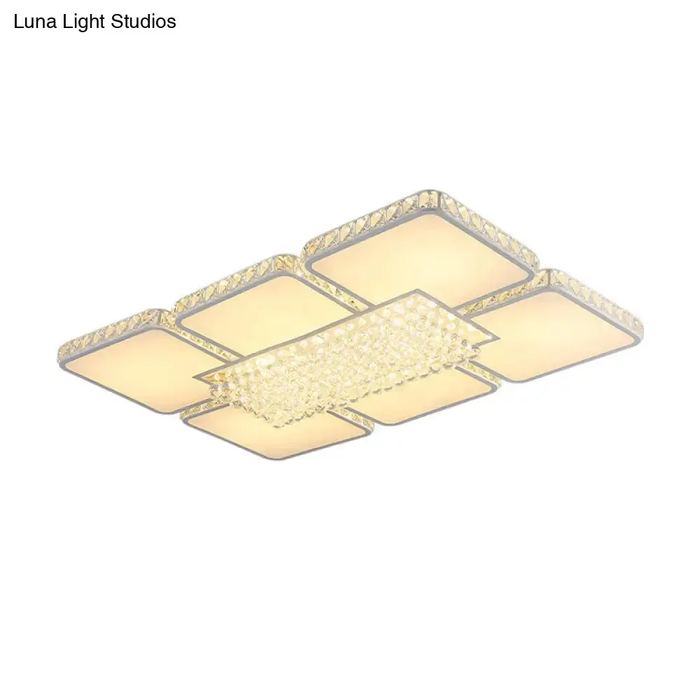 Contemporary Square LED Crystal Ceiling Light - White or Warm Light - Perfect for Living Rooms