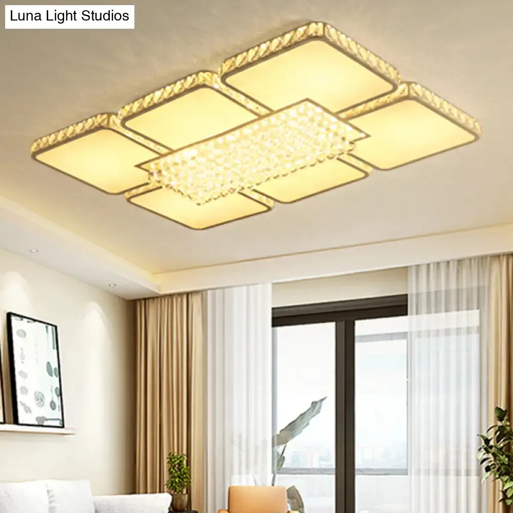 Contemporary Square LED Crystal Ceiling Light - White or Warm Light - Perfect for Living Rooms