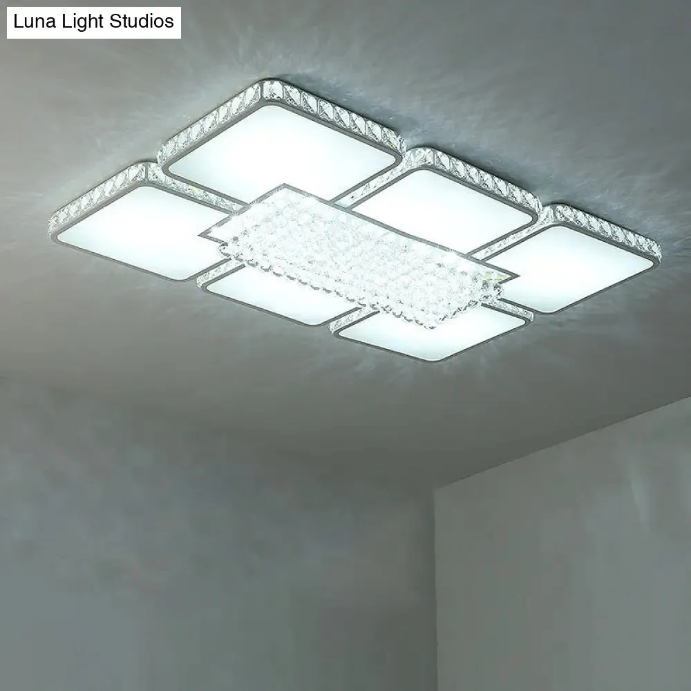 Contemporary Square LED Crystal Ceiling Light - White or Warm Light - Perfect for Living Rooms