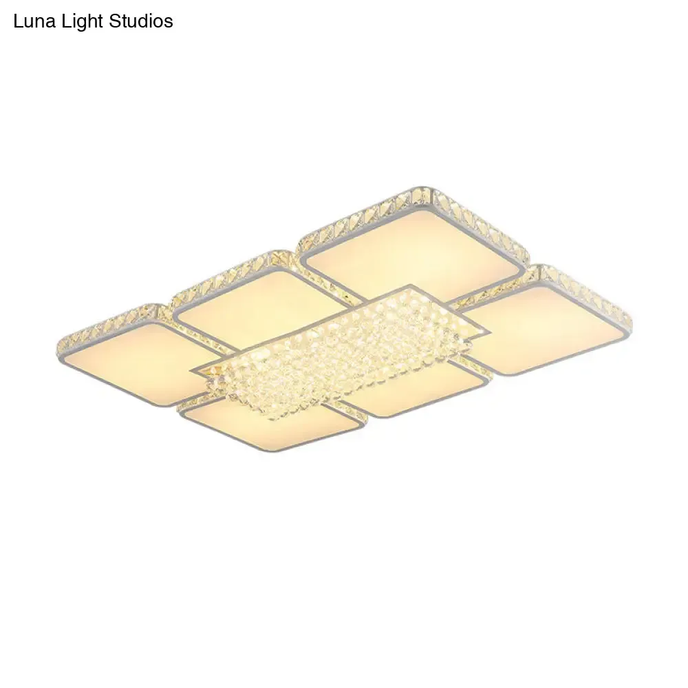 Contemporary Square LED Crystal Ceiling Light - White or Warm Light - Perfect for Living Rooms