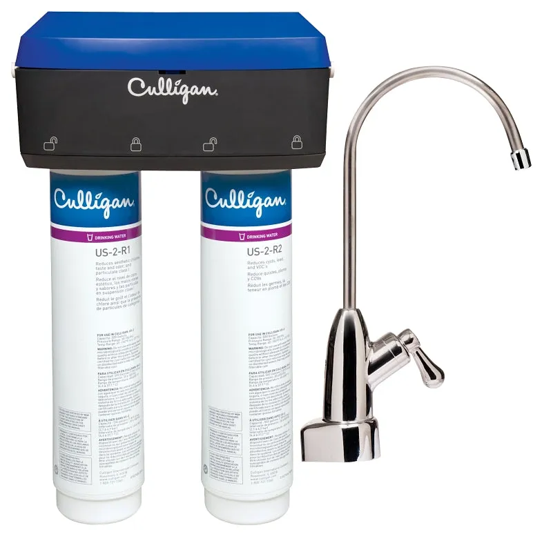 Culligan US-2 Drinking Water Filtration System, 0.5 gpm, Carbon Block Filtration, 2-Stage, White :EA: QUANTITY: 1