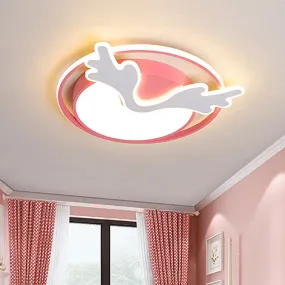 Deer Flush Mount Ceiling Light: Nordic Style Acrylic Pink LED Fixture for Bedroom