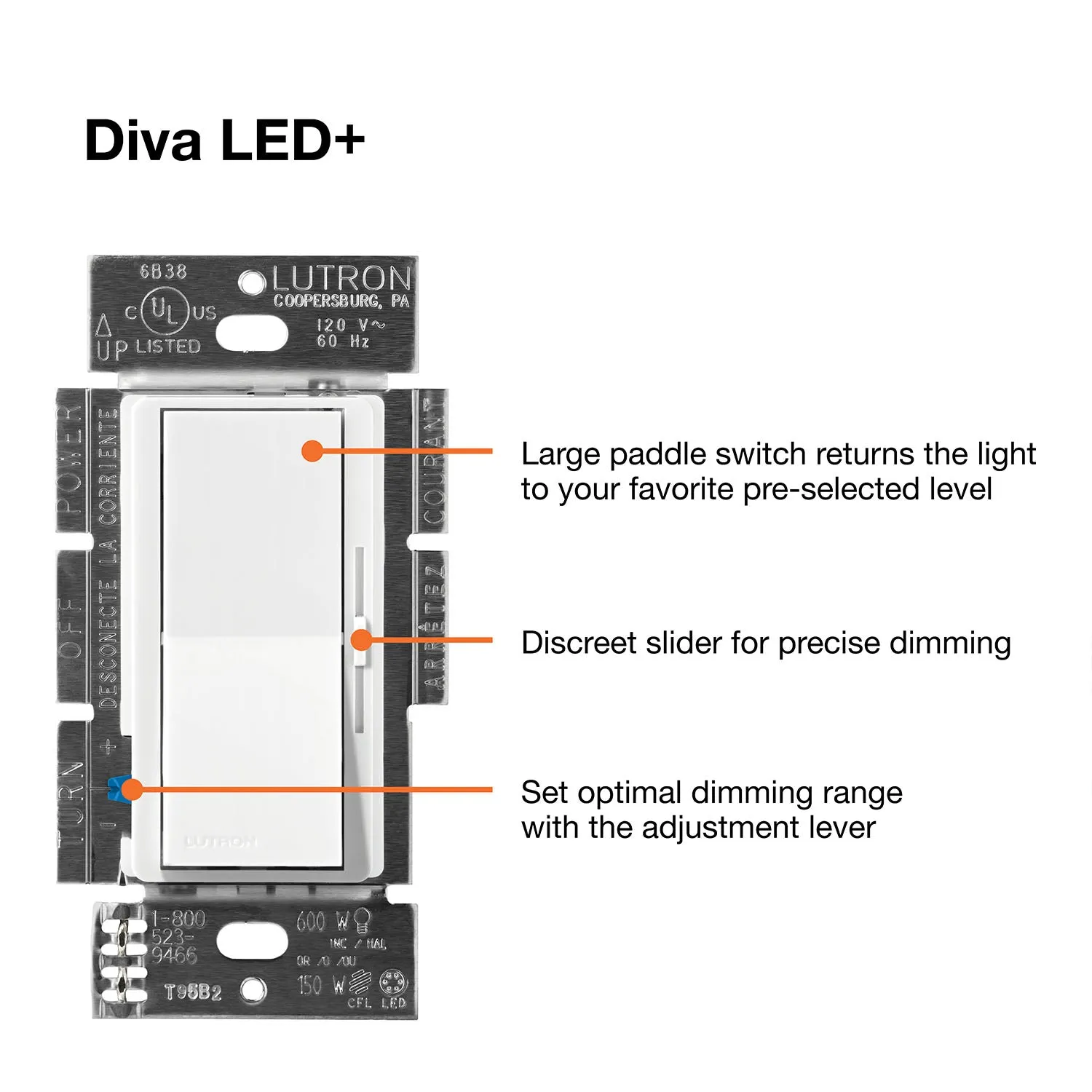 Diva LED  Dimmer Switch, 150-Watt, Single Pole or 3-Way, Black