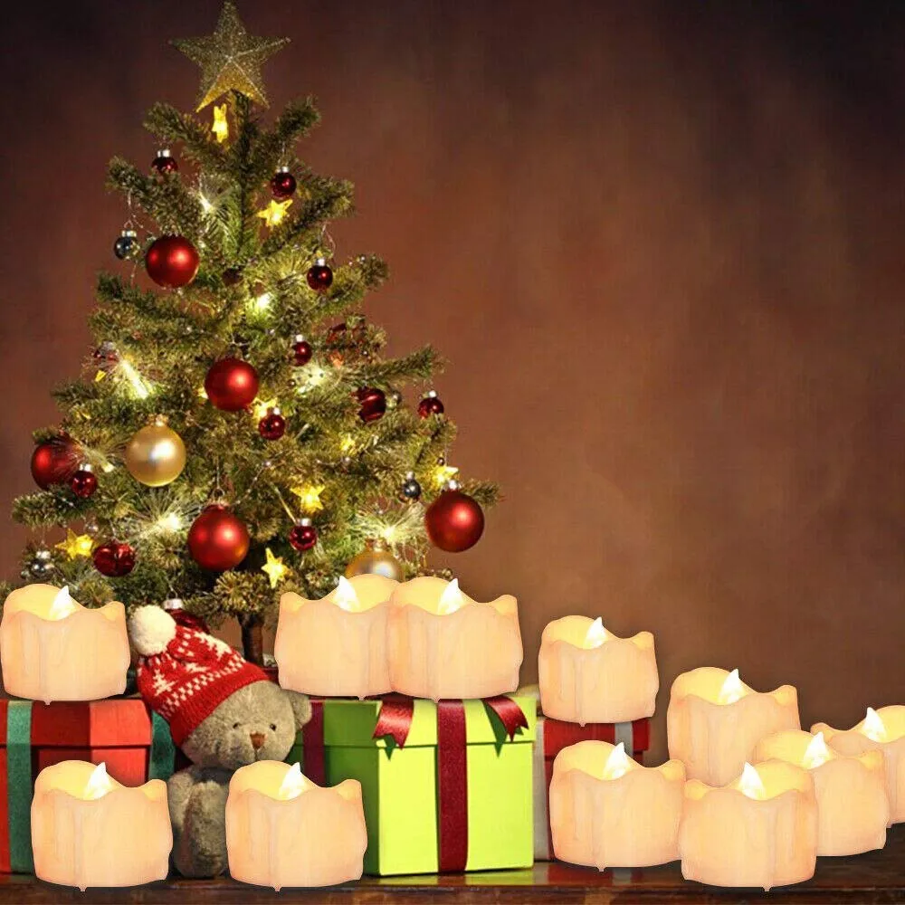 Dwarakesh Enterprises® Pack of 24 Battery Powered flameless mild Yellow Wax Dripping Ambient Romantic Flickering e-Led Yellow led Candles for Party, Functions(Cream Color, 5 * 4 cm)