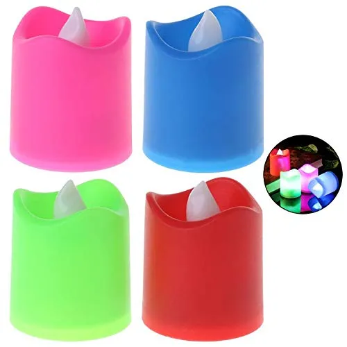 Dwarakesh Enterprises® pack of 24pcs Battery Powered designer Ambient Romantic Electric flameless multicolor Tealight Candles with flickering multi led flameless e-Led Candles for party, dinner, function, festivals(Multicolor, 4.7 * 3.7cm)