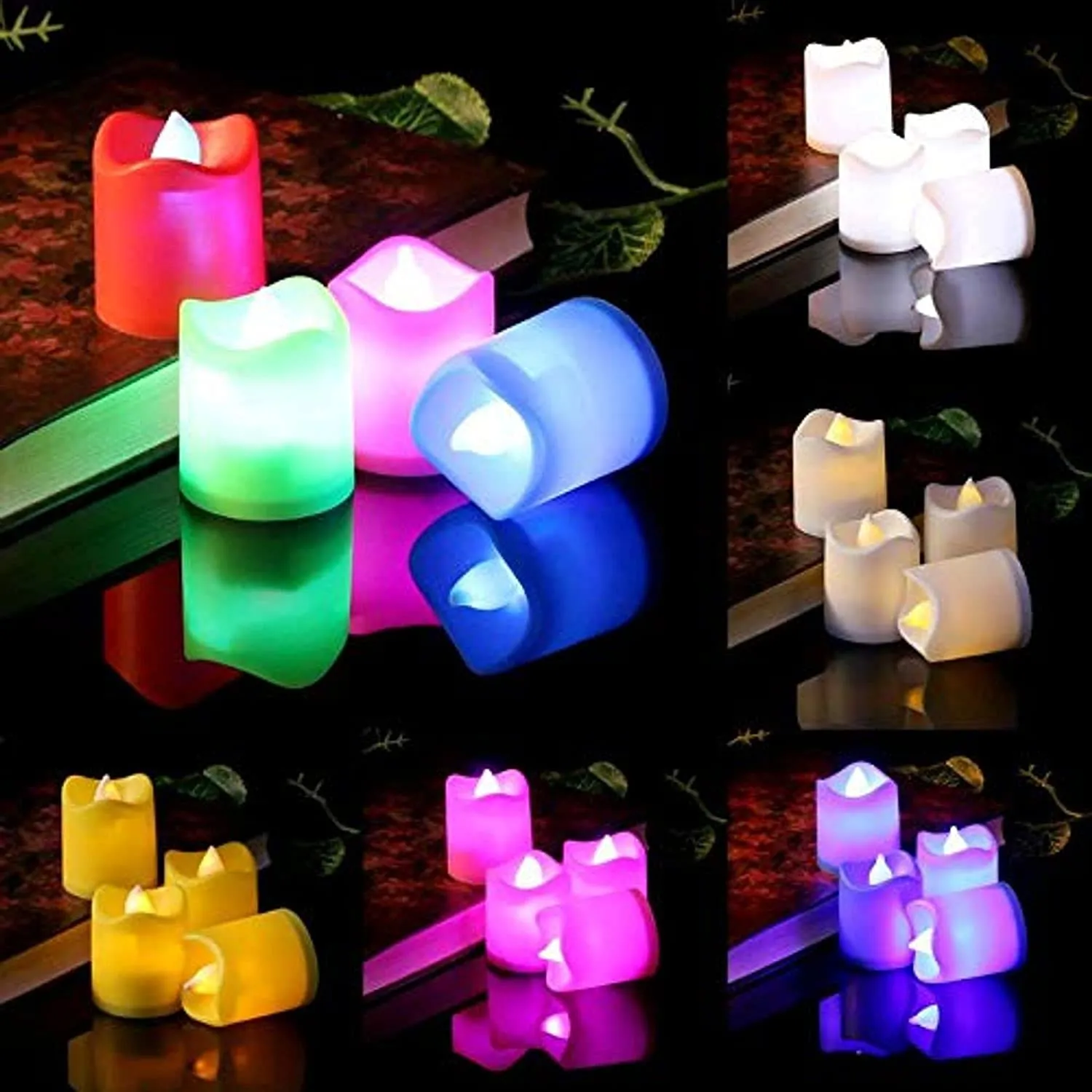 Dwarakesh Enterprises® pack of 24pcs Battery Powered designer Ambient Romantic Electric flameless multicolor Tealight Candles with flickering multi led flameless e-Led Candles for party, dinner, function, festivals(Multicolor, 4.7 * 3.7cm)