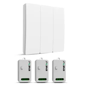 Enerj 3 Gang Wireless Kinetic Switch, White with 3 Non Dimmable 5A RF Receiver Eco Range