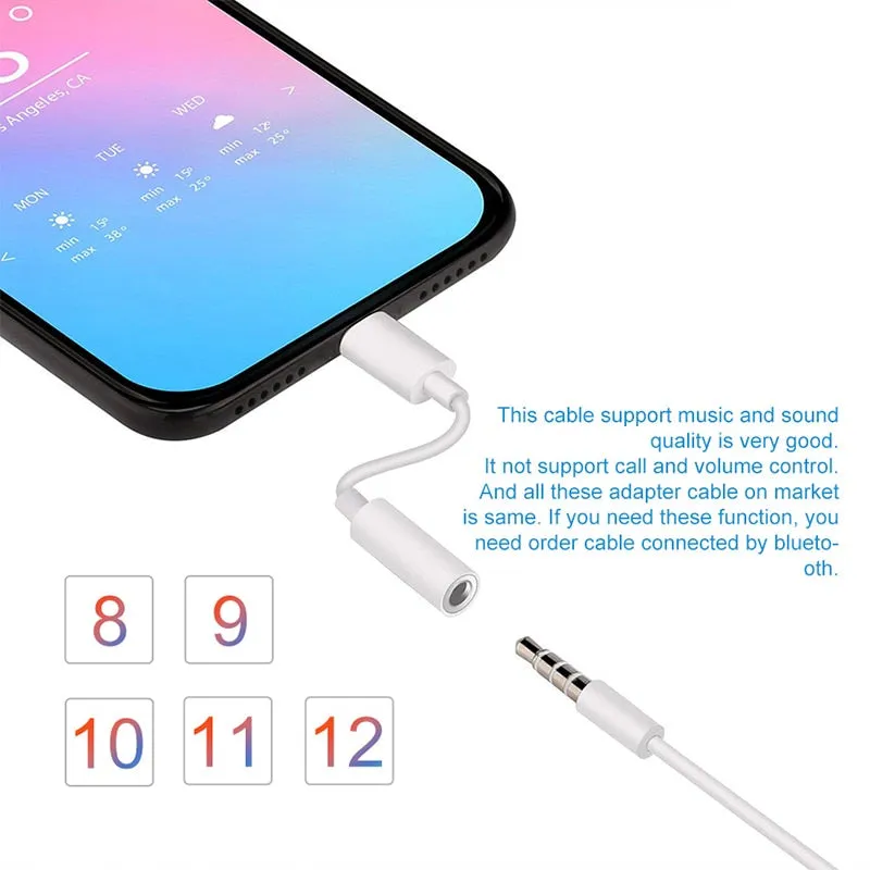For IOS Syetem Headphone Adaptador For iPhone 7 8 X AUX Audio Adapter for Lightning To 3.5mm Adapters Headphone Jack Cable