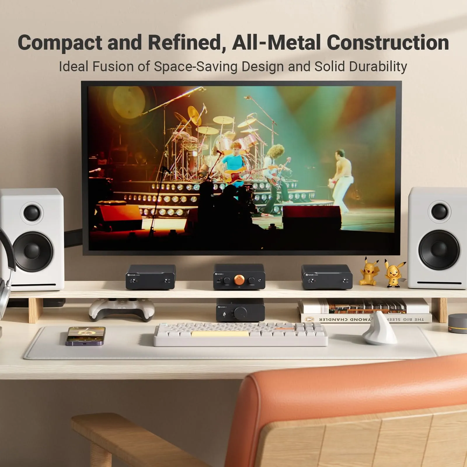 Fosi Audio P4 Mini Preamp with 3 RCA Inputs, EQ/Bypass, Treble & Bass Tone Control with Remote Control