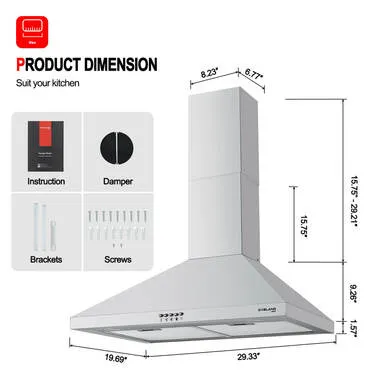 Gasland Chef 30'' Wall Mount Range Hood - Push Button Control