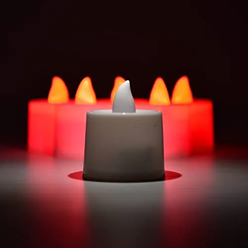 Genevie Red Flameless LED Tealights, Smokeless Plastic Decorative Candles - Led Tea Light Candle for Home Decoration (Pack of 24)