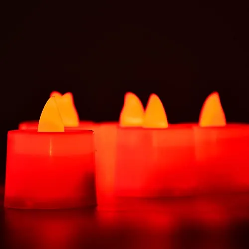 Genevie Red Flameless LED Tealights, Smokeless Plastic Decorative Candles - Led Tea Light Candle for Home Decoration (Pack of 24)