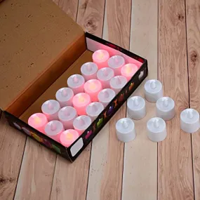Genevie Red Flameless LED Tealights, Smokeless Plastic Decorative Candles - Led Tea Light Candle for Home Decoration (Pack of 24)