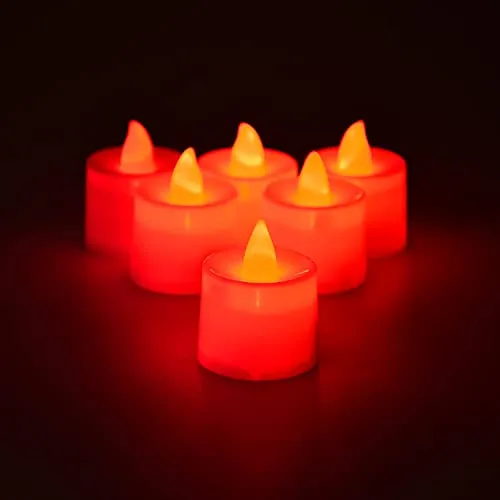 Genevie Red Flameless LED Tealights, Smokeless Plastic Decorative Candles - Led Tea Light Candle for Home Decoration (Pack of 24)