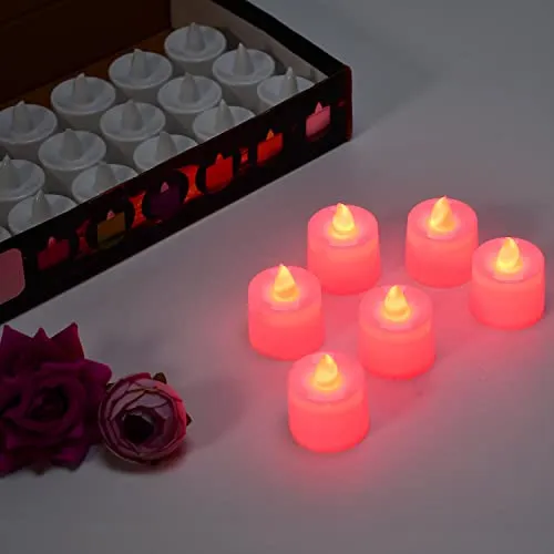 Genevie Red Flameless LED Tealights, Smokeless Plastic Decorative Candles - Led Tea Light Candle for Home Decoration (Pack of 24)