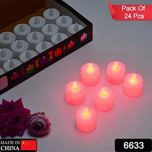 Genevie Red Flameless LED Tealights, Smokeless Plastic Decorative Candles - Led Tea Light Candle for Home Decoration (Pack of 24)