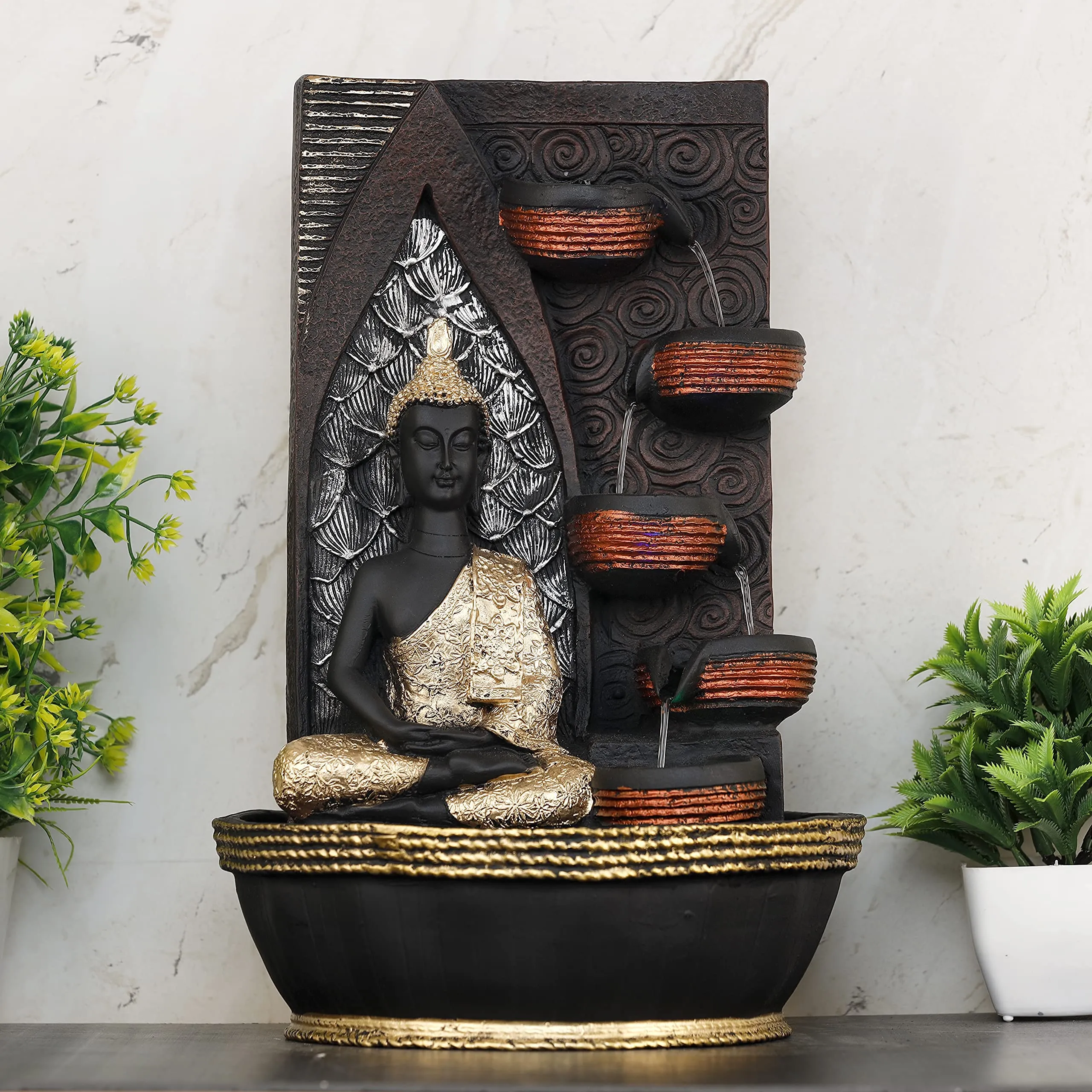 Global Grabbers Polyresin Table Top Indoor Outdoor Water Fall Fountain with LED Lights Home Decor Decoration Gift Gifting Items-GOL_BRO-B4-(0)
