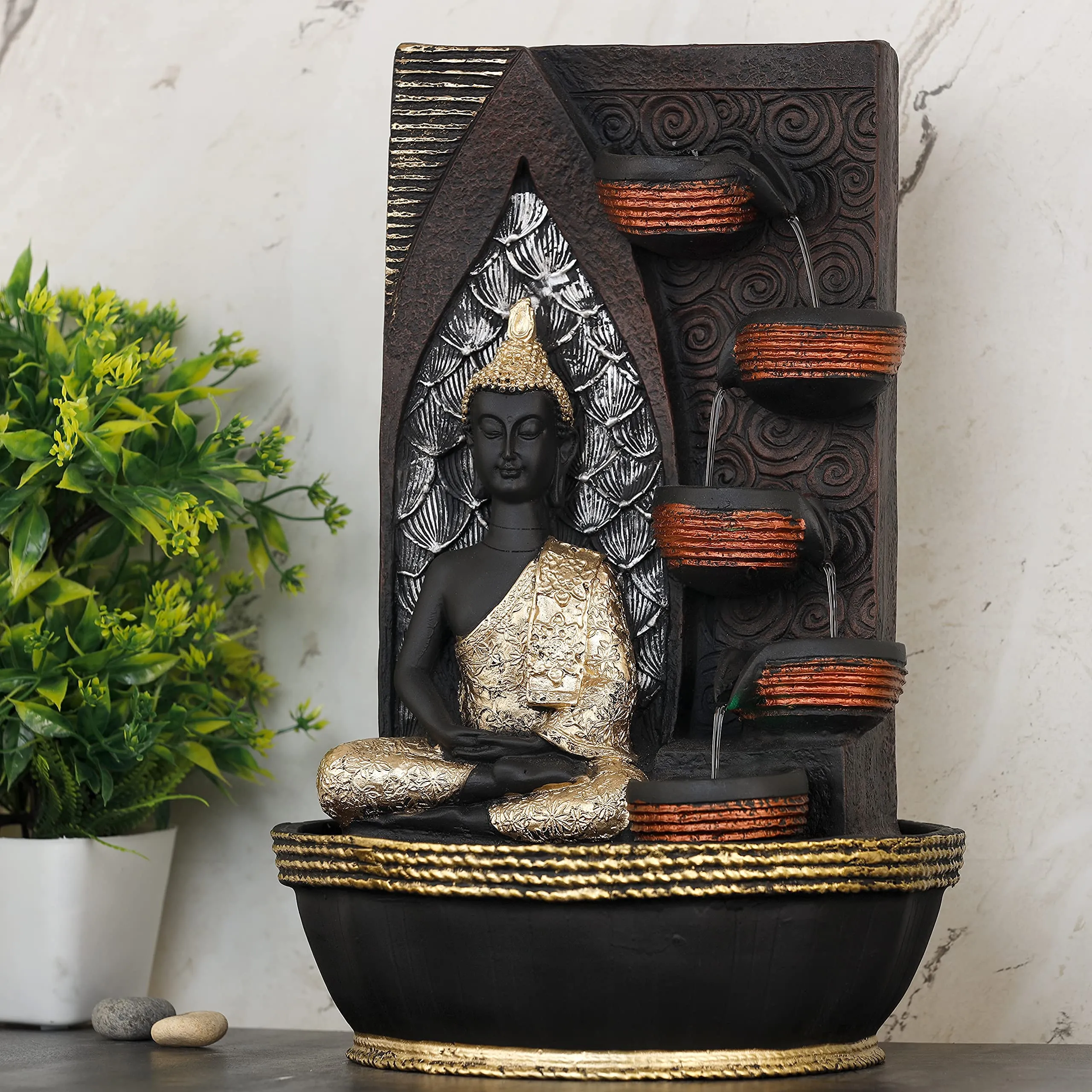 Global Grabbers Polyresin Table Top Indoor Outdoor Water Fall Fountain with LED Lights Home Decor Decoration Gift Gifting Items-GOL_BRO-B4-(0)