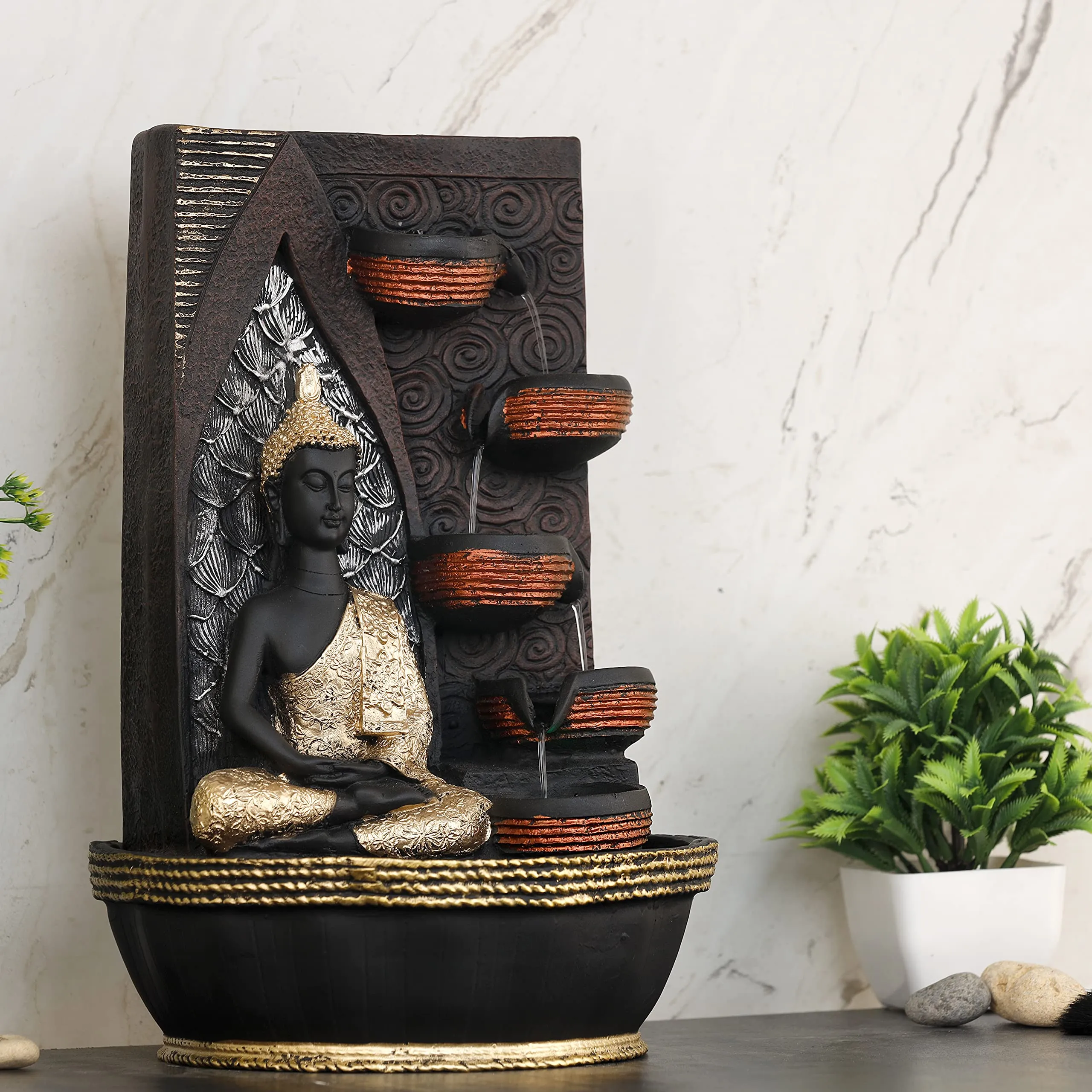 Global Grabbers Polyresin Table Top Indoor Outdoor Water Fall Fountain with LED Lights Home Decor Decoration Gift Gifting Items-GOL_BRO-B4-(0)