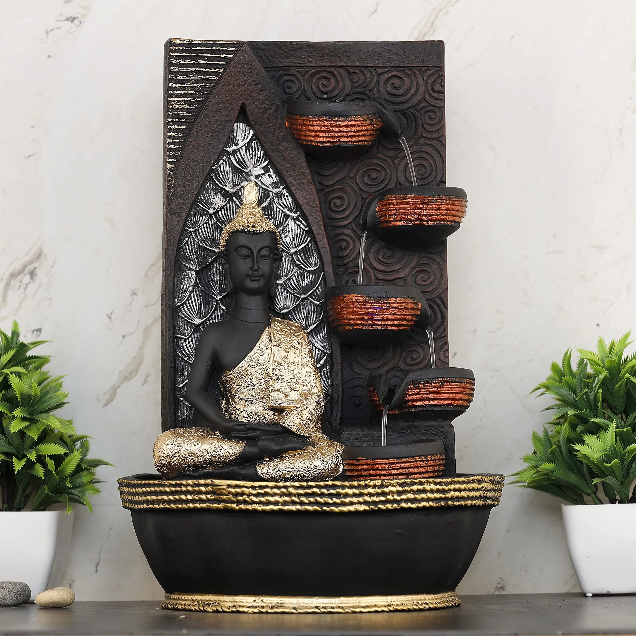 Global Grabbers Polyresin Table Top Indoor Outdoor Water Fall Fountain with LED Lights Home Decor Decoration Gift Gifting Items-GOL_BRO-B4-(0)