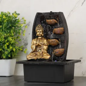 Global Grabbers Polyresin Table Top Indoor Outdoor Water Fall Fountain with LED Lights Home Decor Decoration Gift Gifting Items-GOL_BRO-SF89-(000)