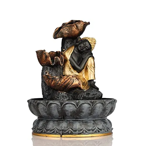 Global Grabbers Polyresin Table Top Indoor Outdoor Water Fall Fountain with LED Lights Home Decor Decoration Gift Gifting Items-GOL_GRY-SF12-(1)