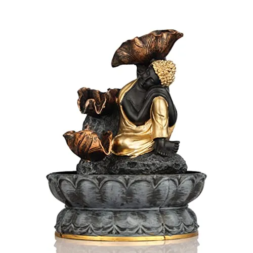 Global Grabbers Polyresin Table Top Indoor Outdoor Water Fall Fountain with LED Lights Home Decor Decoration Gift Gifting Items-GOL_GRY-SF12-(1)