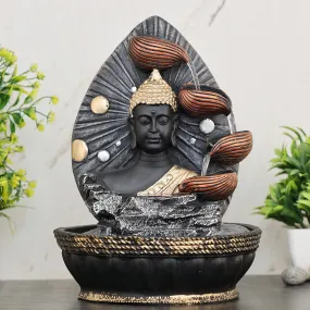 Global Grabbers Polyresin Table Top Indoor Outdoor Water Fall Fountain with LED Lights Home Decor Decoration Gift Gifting Items-GOL_GRY-SF48-(000)