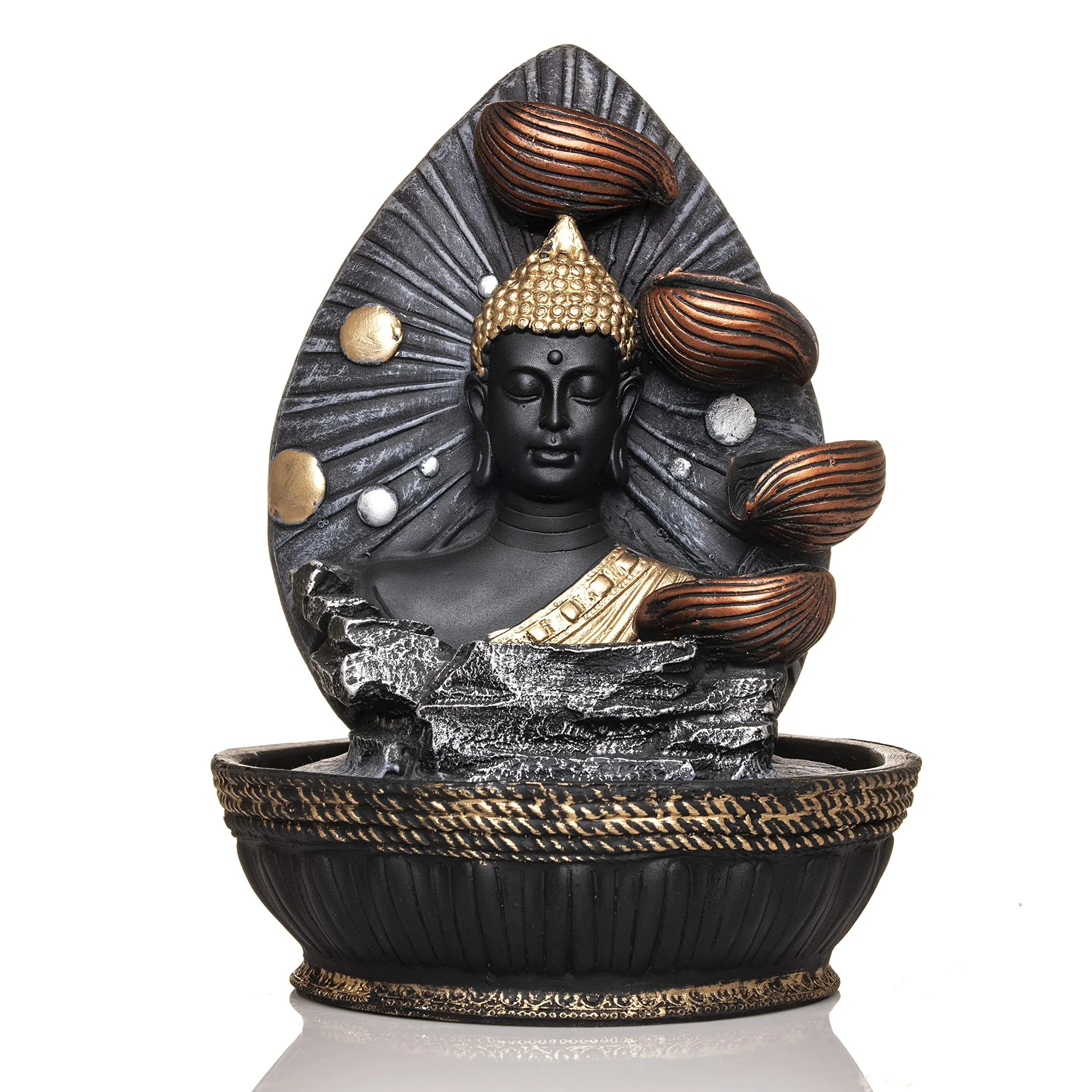 Global Grabbers Polyresin Table Top Indoor Outdoor Water Fall Fountain with LED Lights Home Decor Decoration Gift Gifting Items-GOL_GRY-SF48-(000)