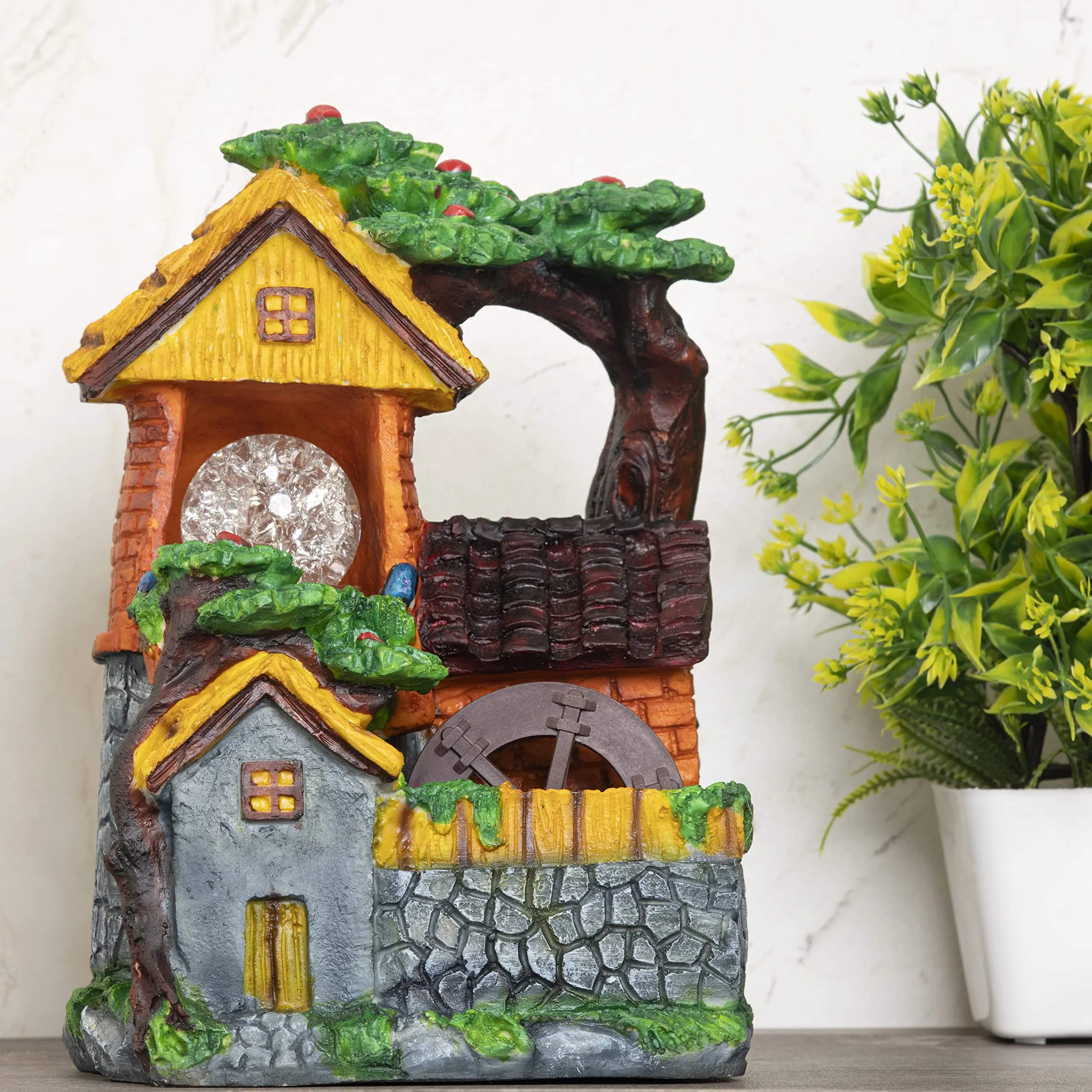 Global Grabbers Polyresin Table Top Indoor Outdoor Water Fall Fountain with LED Lights Home Decor Decoration Gift Gifting Items-NAT_MULTI-FN3-(000)